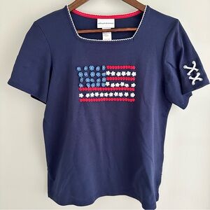 Alfred Dunner American Floral Embroidered Short Sleeve Square Top Women’s Small